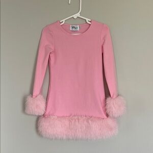 Lola + The Boys “Penelope” Pink Faux Fur Trim Long Sleeve Tee